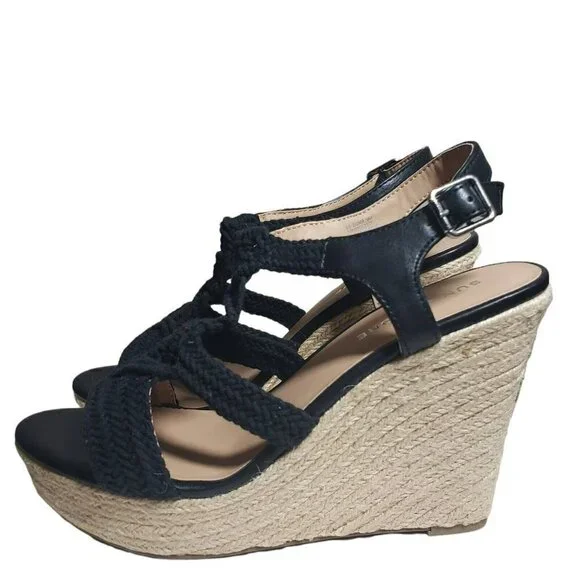 Sun Stone Womens Black Crochet Open Toe Espadrille Wedge Sandals Sz 9 9.5 8.5 10 - Picture 5 of 11
